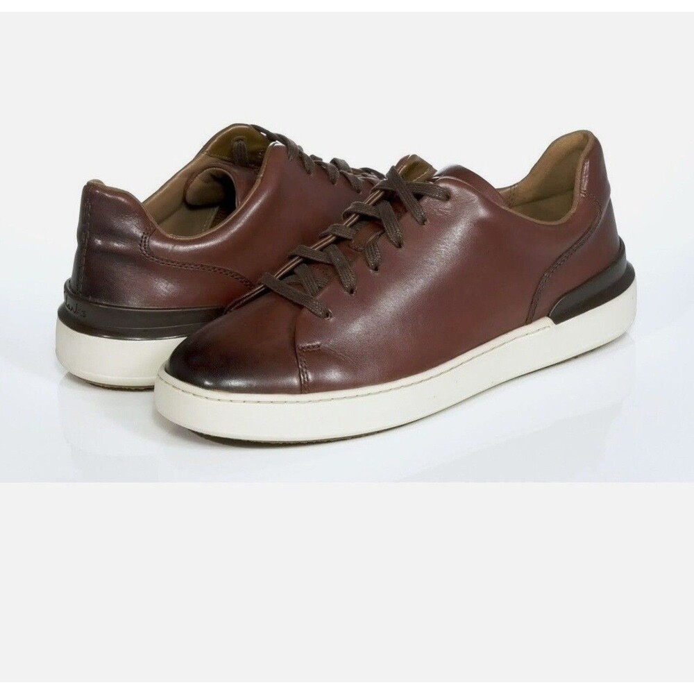 Clarks Courtlite Lace Dark Tam leather sneakers Men's 7.5 Brand New comfort shoe